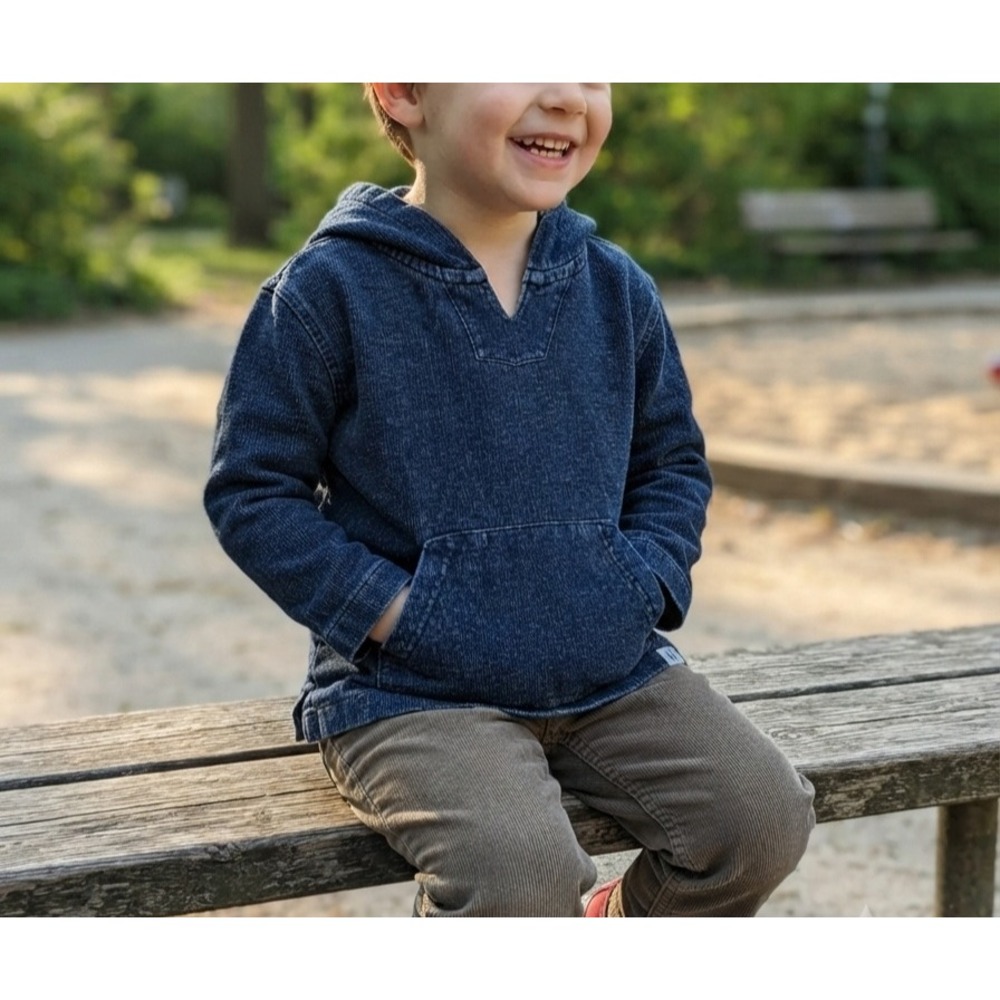 Baby Gap Toddler Boys Blue Denim Wash French Terry Hooded Pullover Sweater 4T